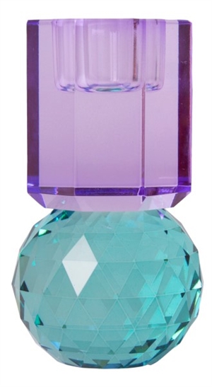 Krystal lysestage violet/turkis 11x6cm